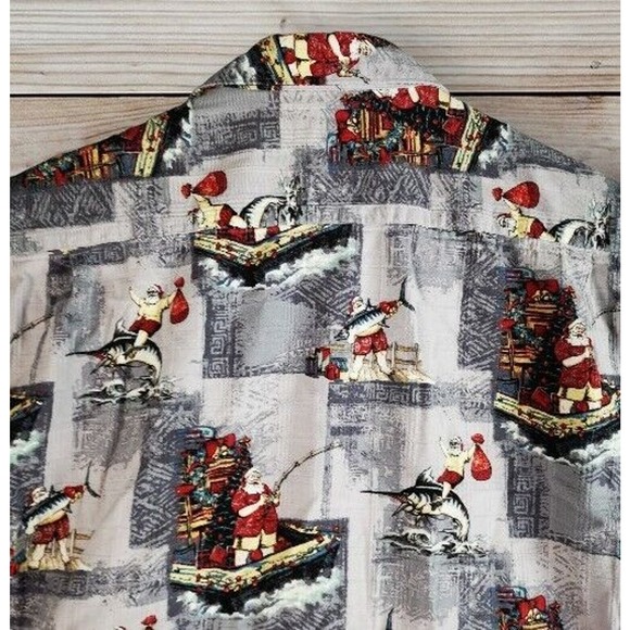 Reel Legends Santa Fishing‎ Riding Marlins Hawaiian Shirt XL pit to pit 26 in - Picture 6 of 6